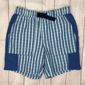 Free Assembly men M pull on plaid shorts w/built in belt